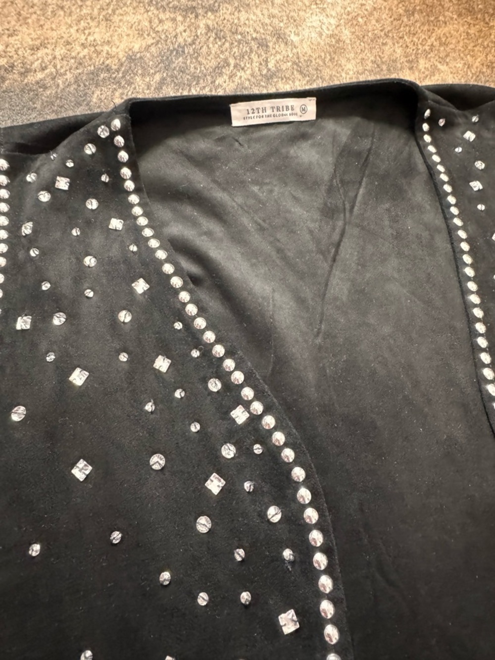 12th Tribe Studded Fringe Black Vest - Medium - Picture 2 of 3